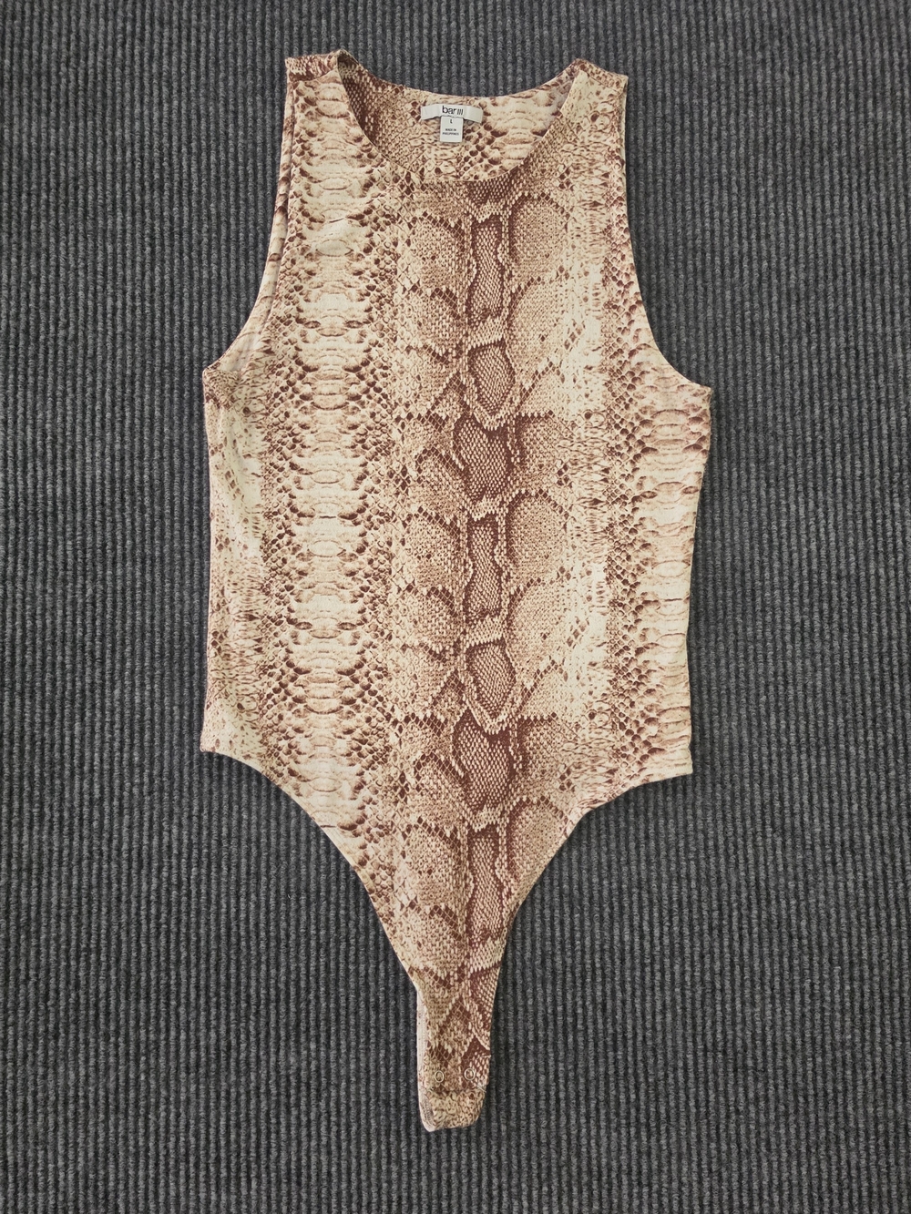 Bar III Brown Snake-Print Sleeveless Bodysuit Size Large - Picture 1 of 5